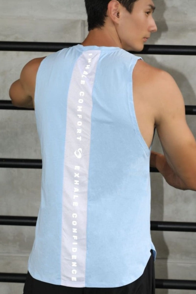 Men's Tank Top with Mesh Panel Baby Blue back