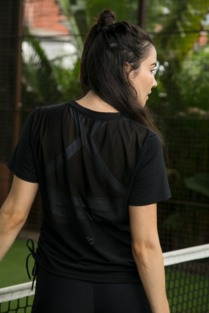 Ruched Side Mesh Back Tee Black Black Mesh Back