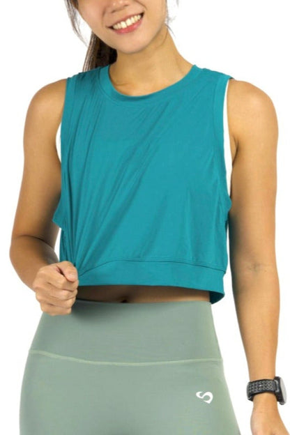 Sleeveless Crop Top Green Front