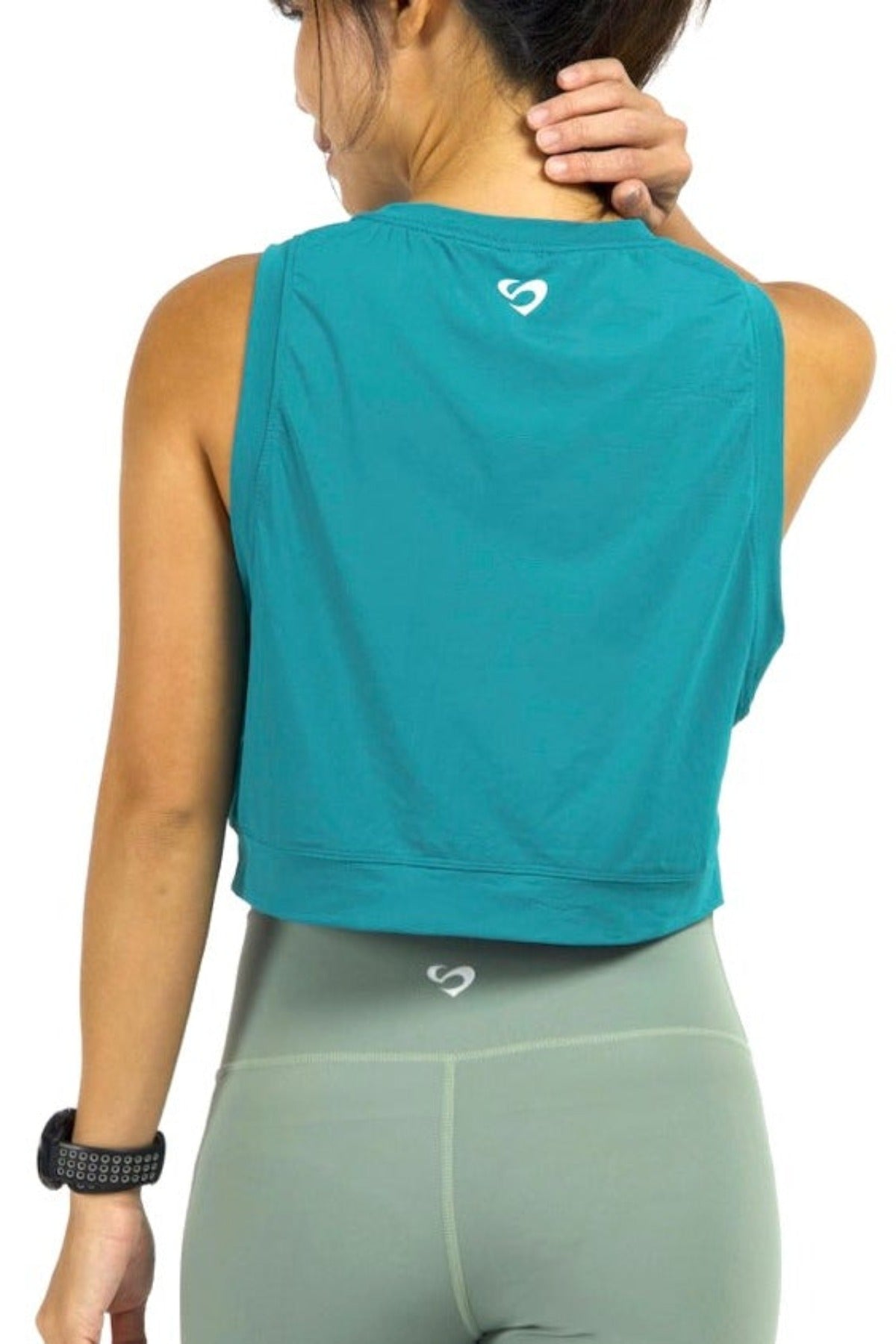 Sleeveless Crop Top Green Back 