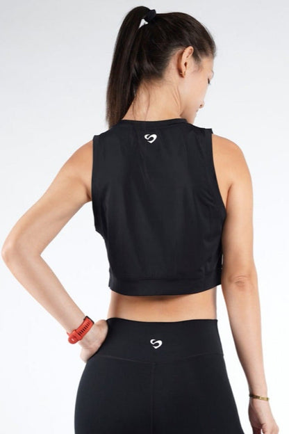 Sleeveless Crop Top Black Back