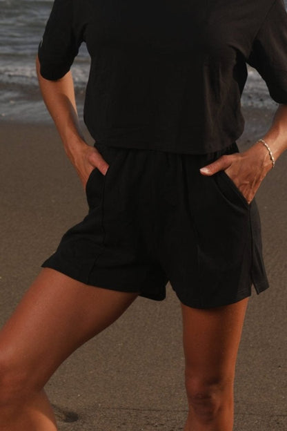 Women Lounge Relaxed Shorts Black Front