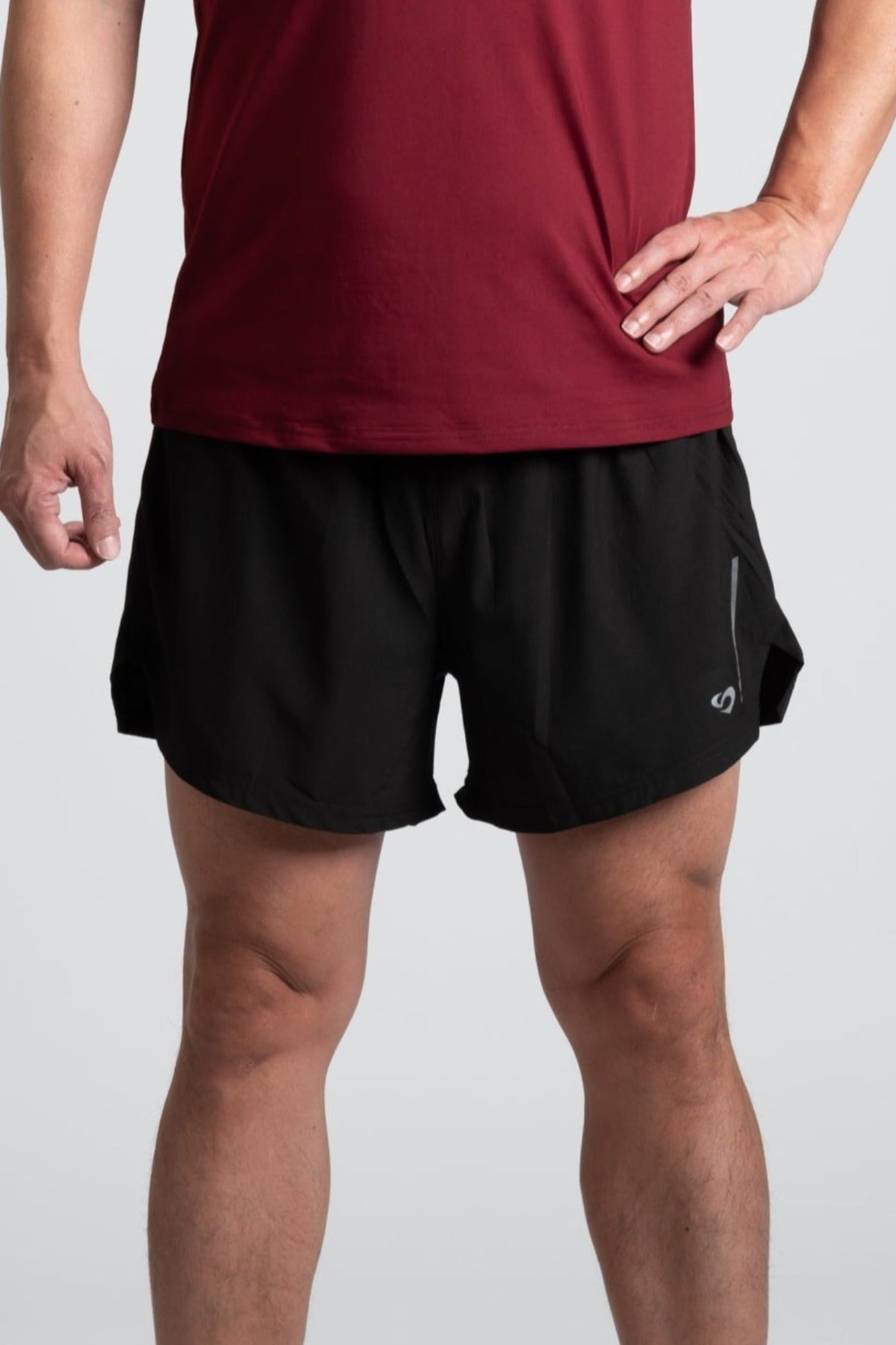 Men's black running shorts, back zip pocket