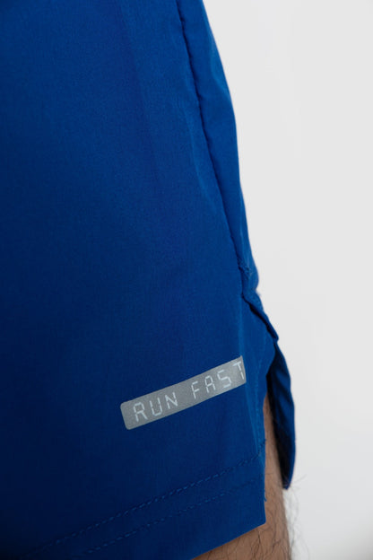 Men's blue running shorts, reflective logo, run fast