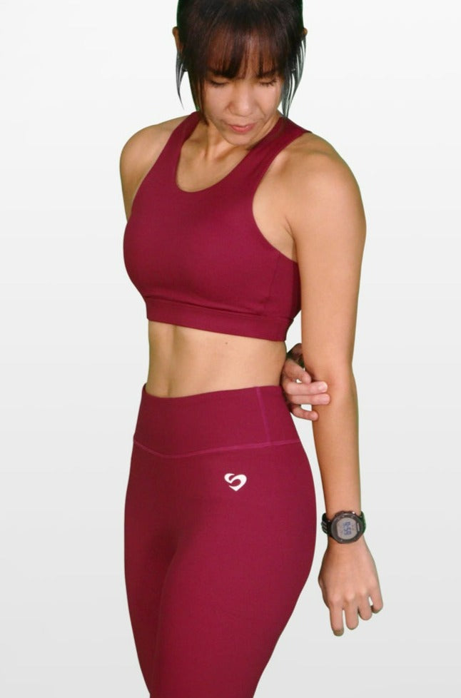 LUXE Medium-High Support Mesh Back Sports Bra Burgundy Red