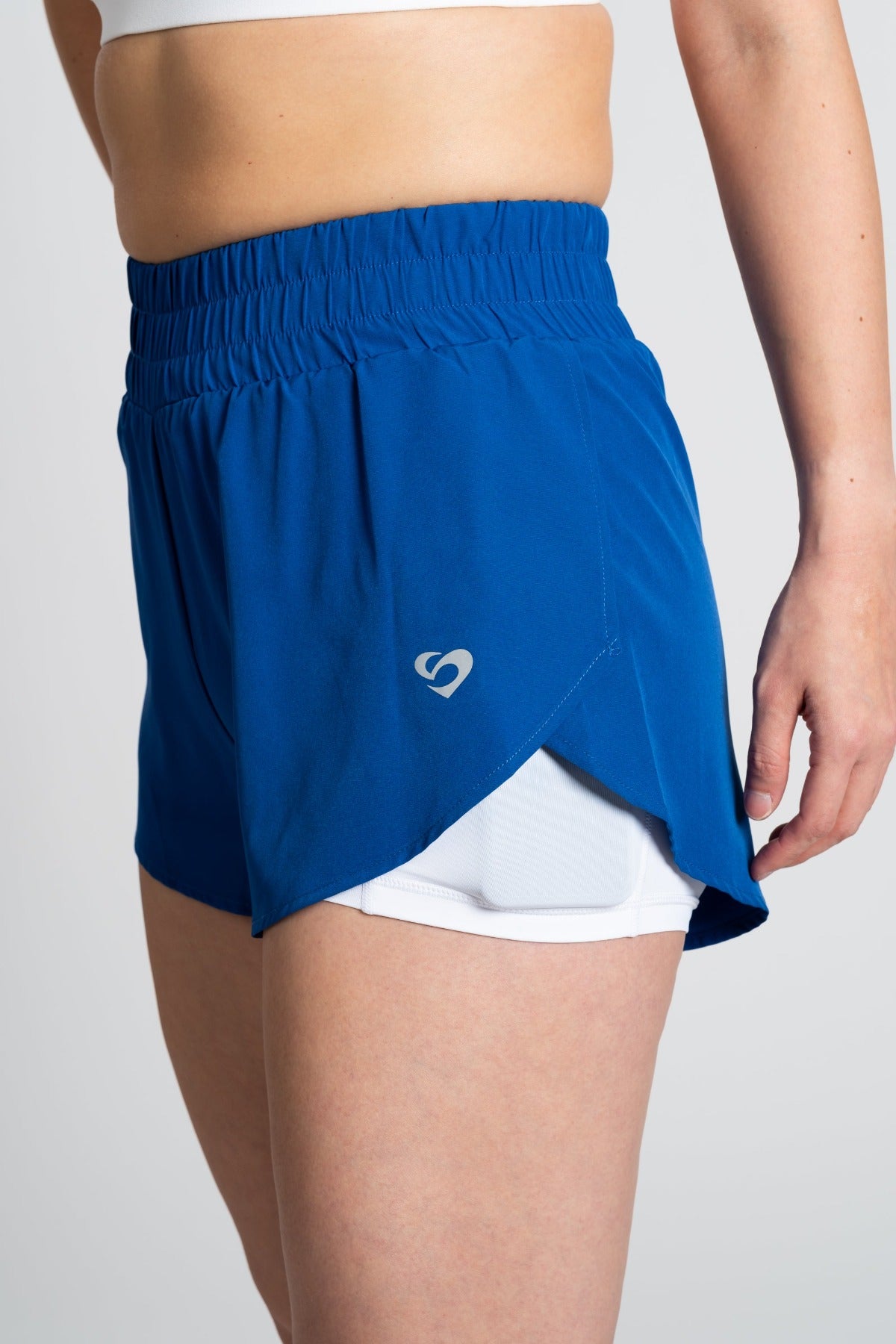2 in 1 Shorts Blue with white tights, 2 side pockets