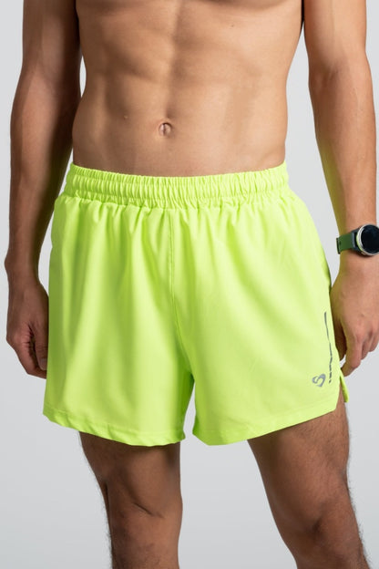 Men's lime green running shorts, back zip pocket