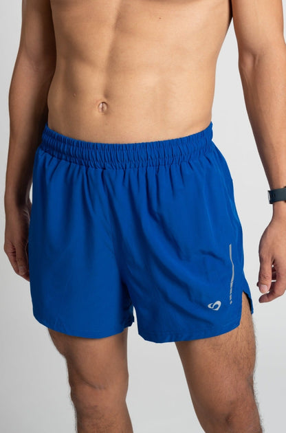Men's blue running shorts, back zip pocket